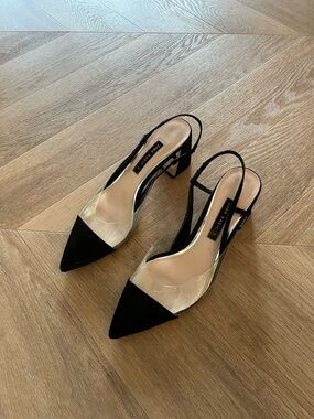 Zara Black Pointed Slingback Heels with Clear PVC Panels